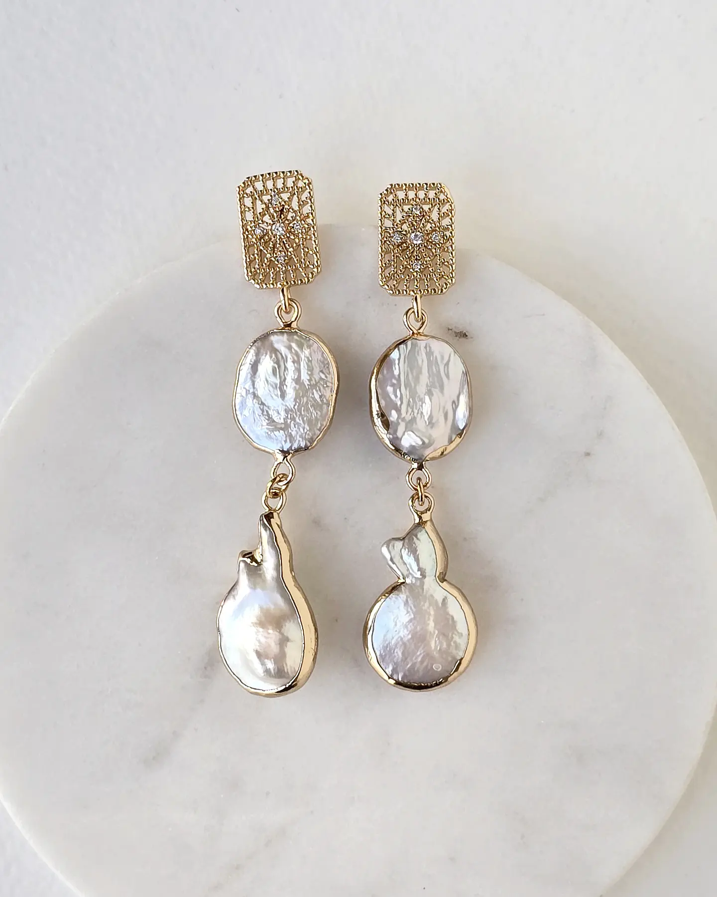 Aros vintage doble perla natural 5