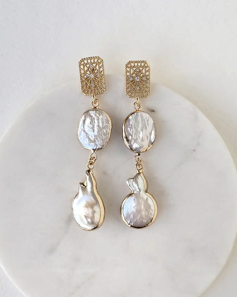 Aros vintage doble perla natural 5