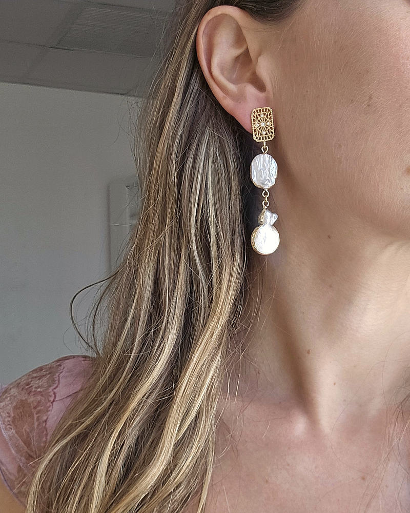 Aros vintage doble perla natural