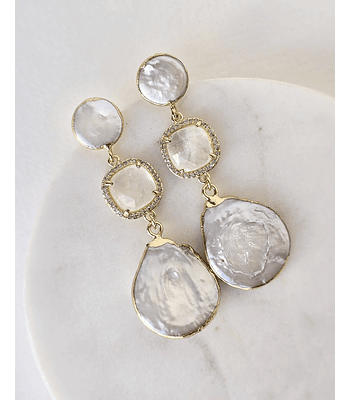 Aros perla cuarzo blanco y perla