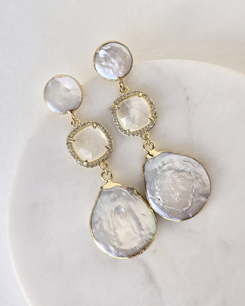 Aros perla cuarzo blanco y perla