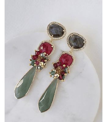Aros largos labradorita ágata frambuesa y jade verde