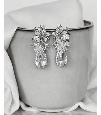 Aros flor micro circonitas, circón y racimo