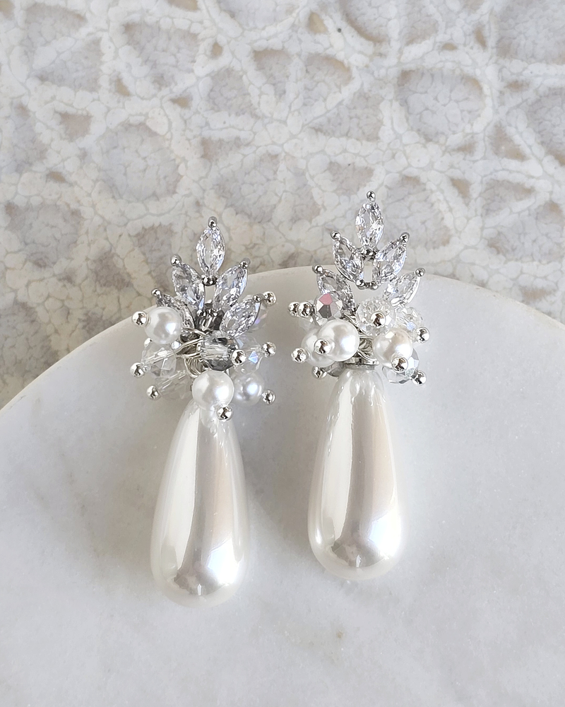 Aros hojita circonitas, perla larga y racimo