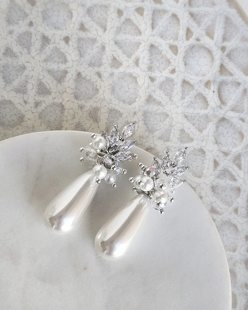 Aros hojita circonitas, perla larga y racimo