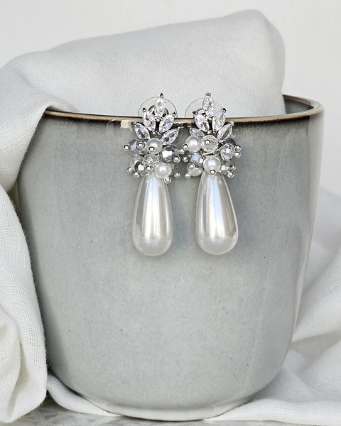 Aros hojita circonitas, perla larga y racimo