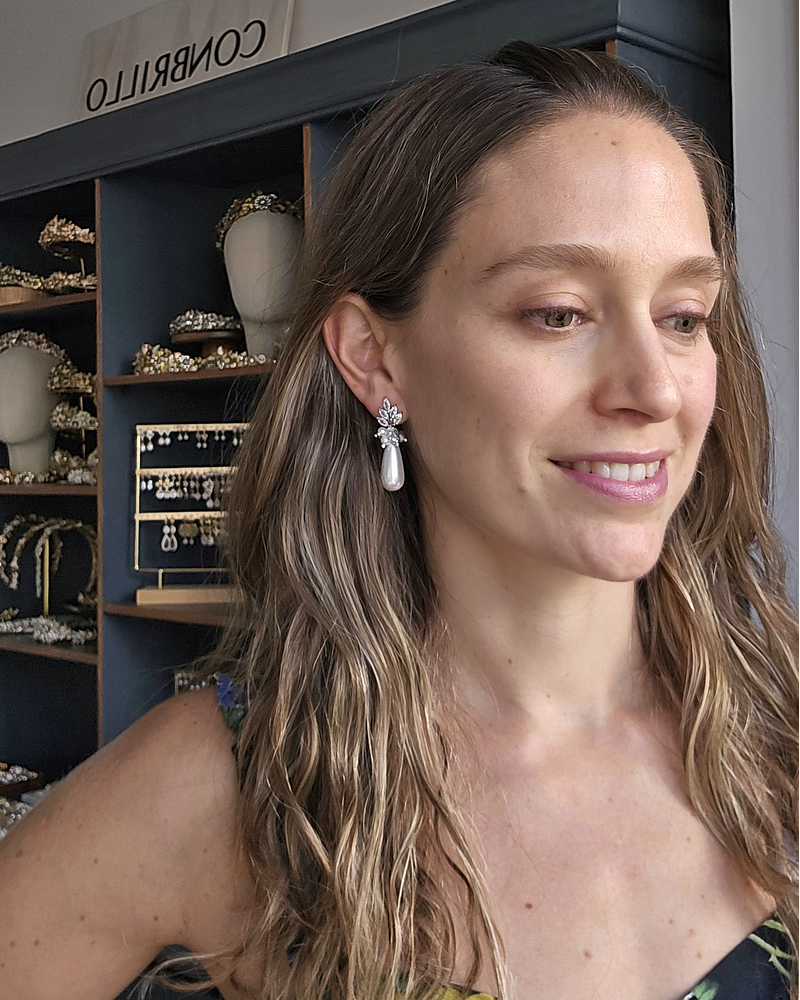 Aros hojita circonitas, perla larga y racimo