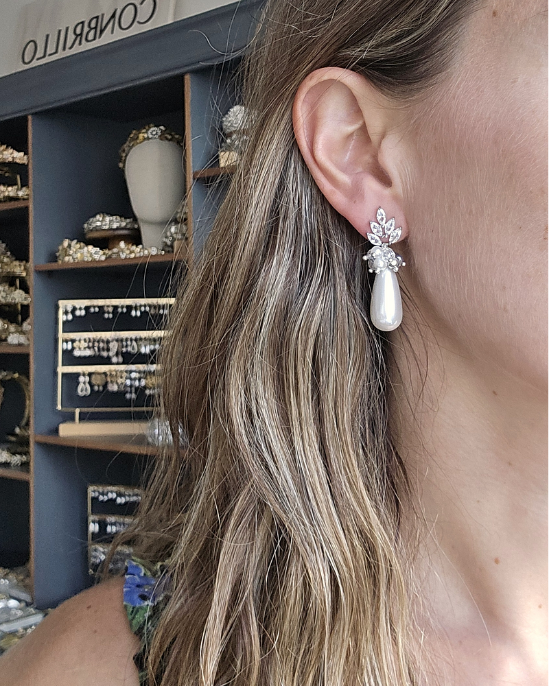 Aros hojita circonitas, perla larga y racimo