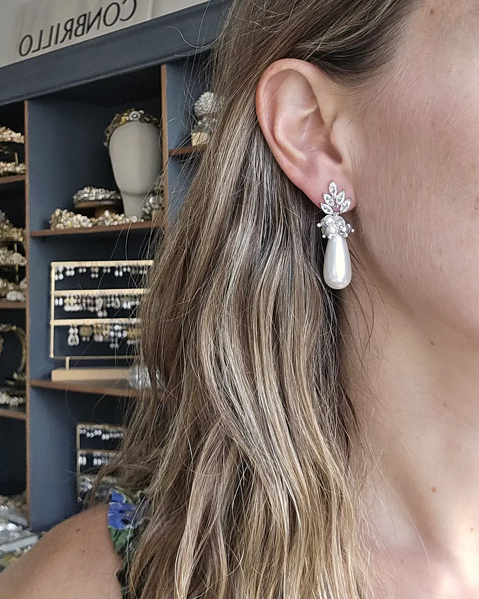 Aros hojita circonitas, perla larga y racimo 5