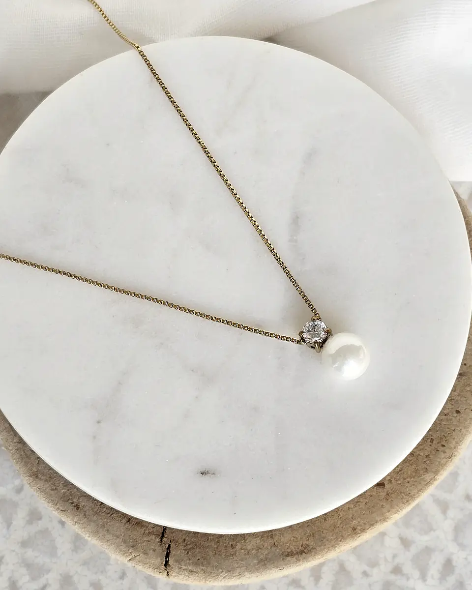 Collar de perla con circón oro 1