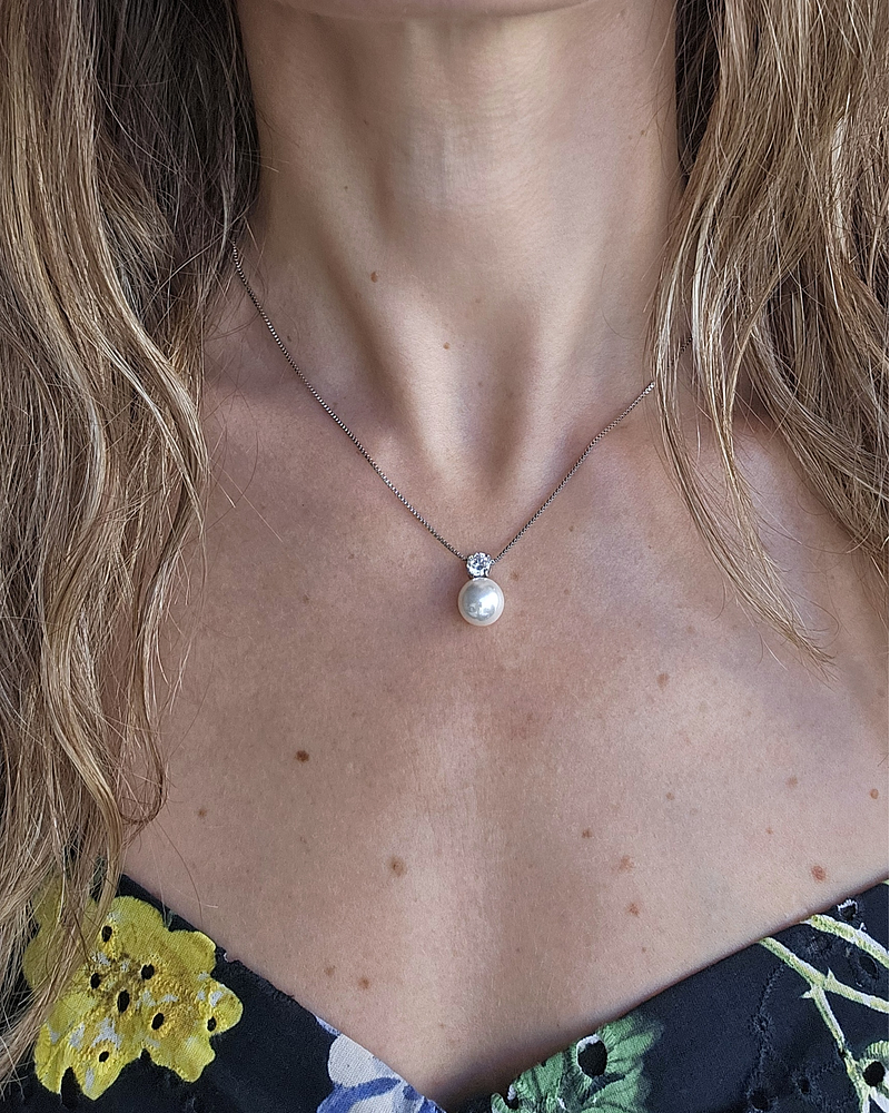 Collar perla con circón plata