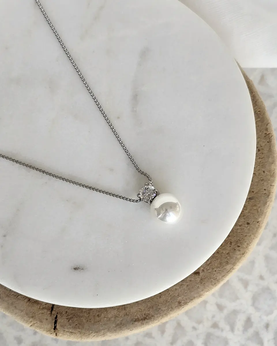 Collar perla con circón plata 1