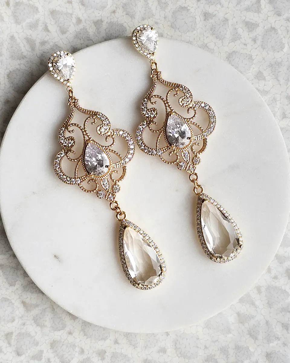 Aros largos con circonitas y cristal 1