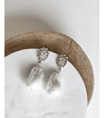 Aros vintage circón y perla barroca