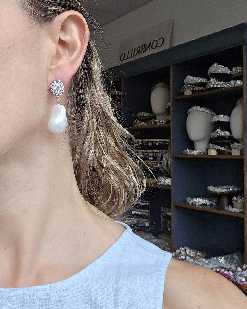 Aros vintage circón y perla barroca