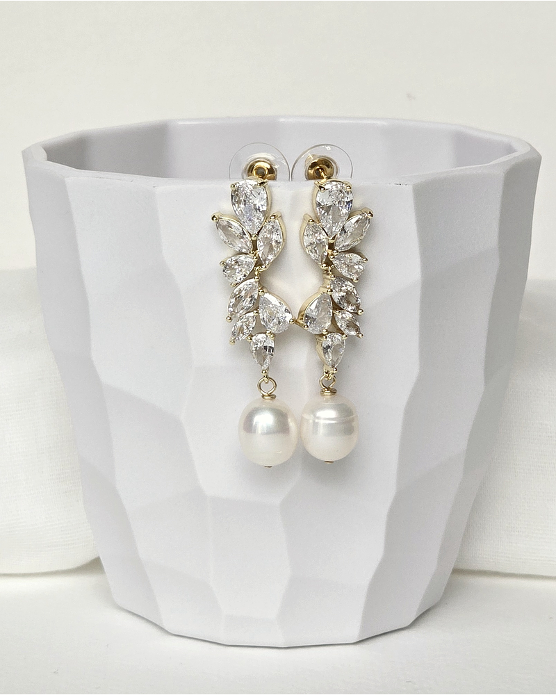 Aros de circonitas y perla gold