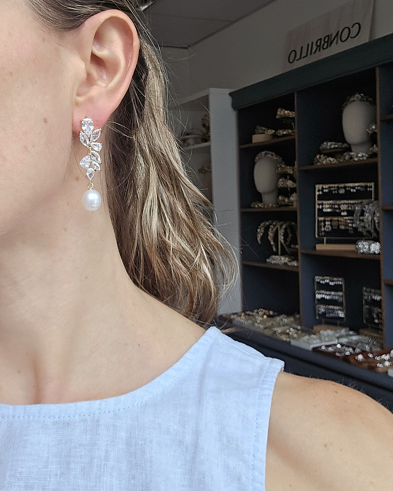 Aros de circonitas y perla gold