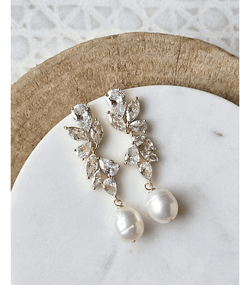 Aros de circonitas y perla gold