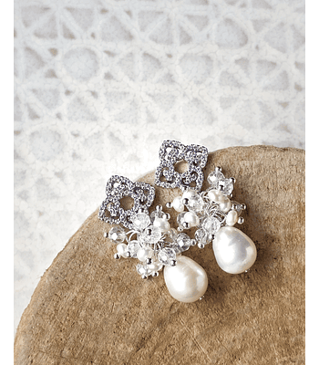 Aros rombo vintage, perla de río y racimo