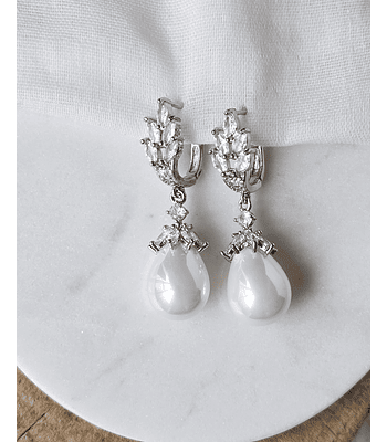 Aros circonita y perla de fantasía
