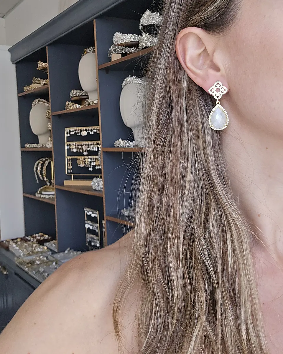 Aros rombo vintage con piedra blanca 3