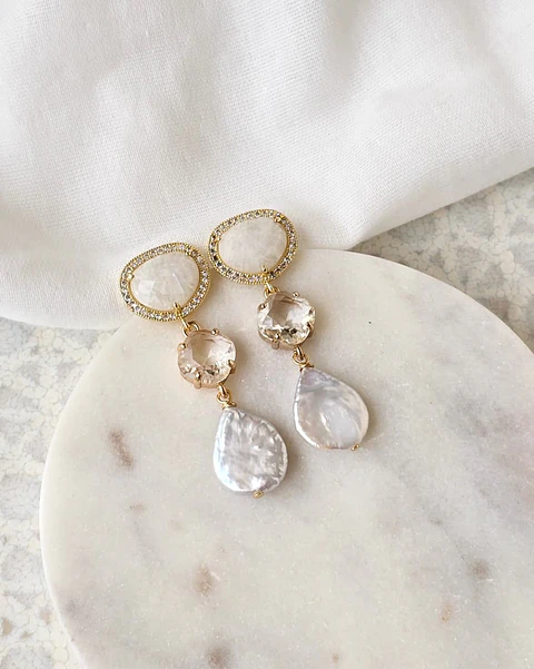 Aros cristal blanco, transparente y perla natural
