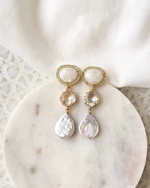 Aros cristal blanco, transparente y perla natural