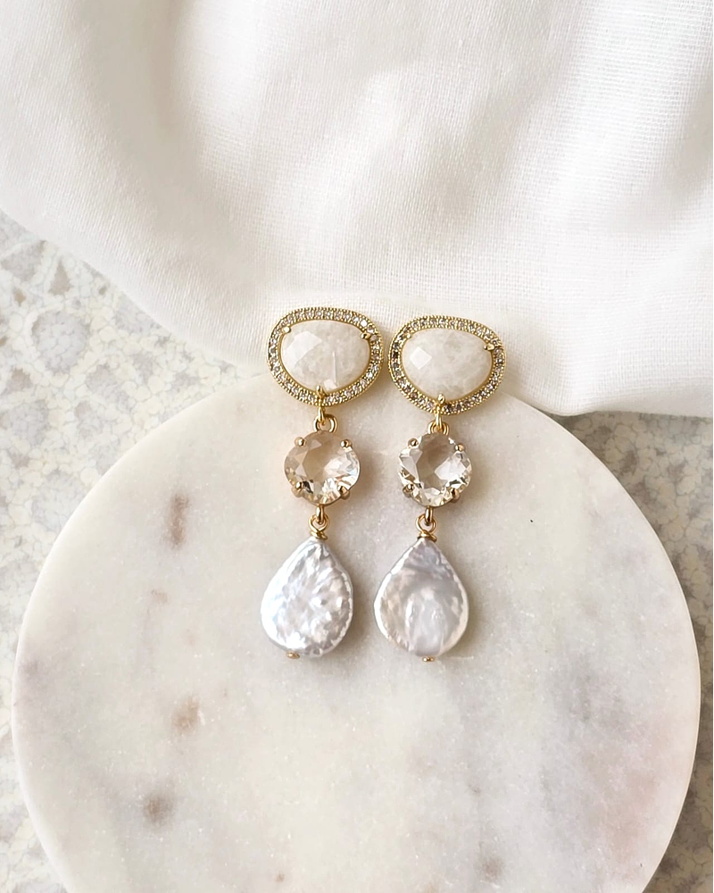 Aros cristal blanco, transparente y perla natural