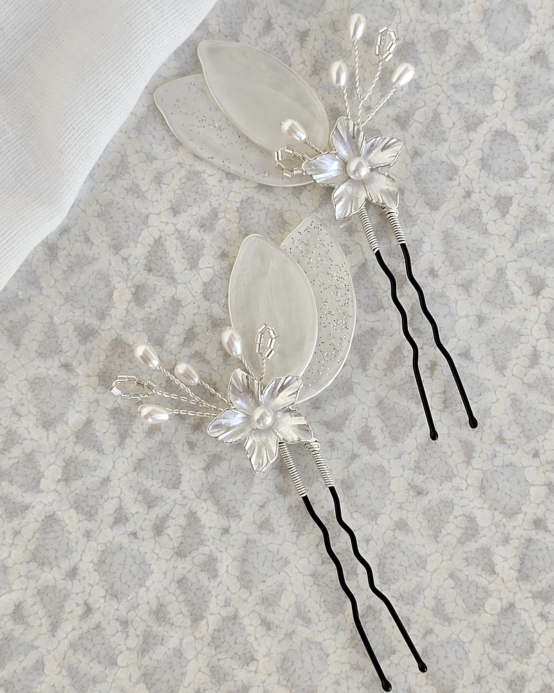 Set 2 pines de hojas y flor