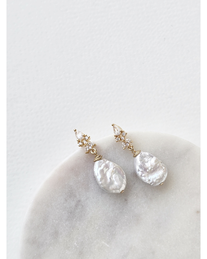 Aros circonita y perla natural oro