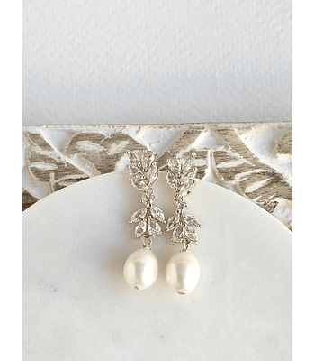 Aros circonita perla natural oro