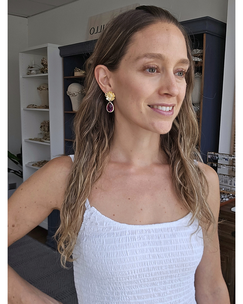 Aros flor y cristal fucsia degradé