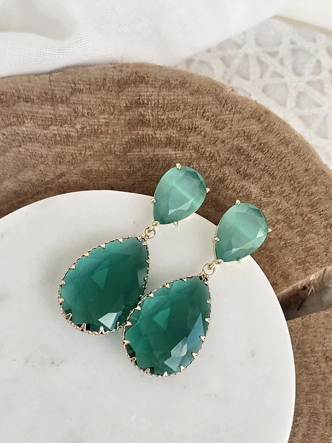Aros piedra verde y cristal verde