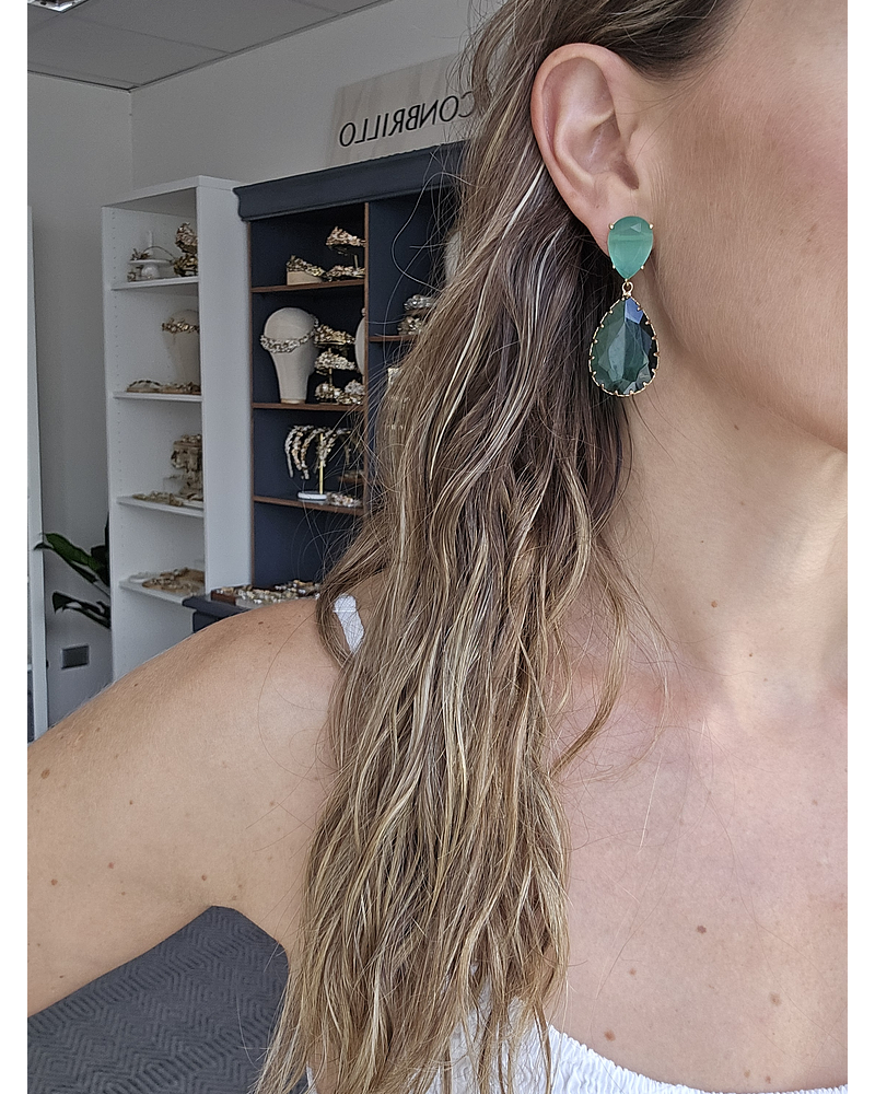 Aros piedra verde y cristal verde