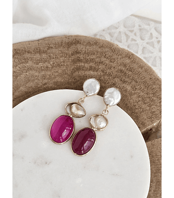Aros perla y piedra fucsia