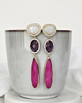 Aros largos blanco, morado y fucsia