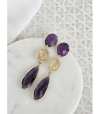 Aros largos morado y amarillo