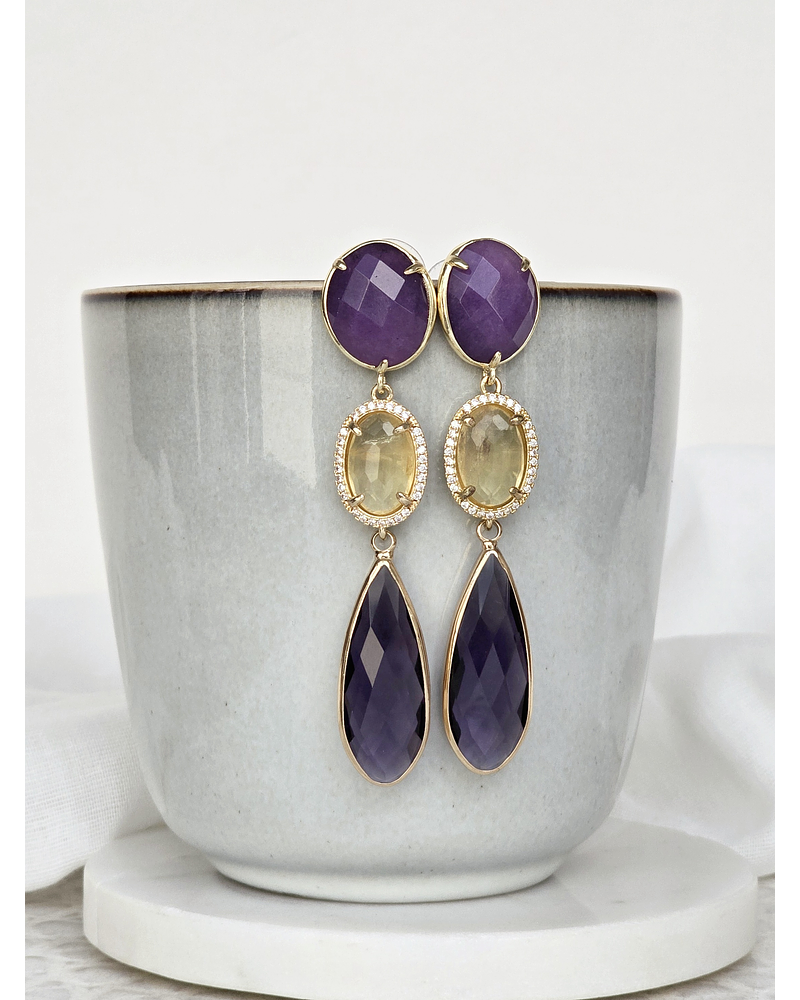 Aros largos morado y amarillo