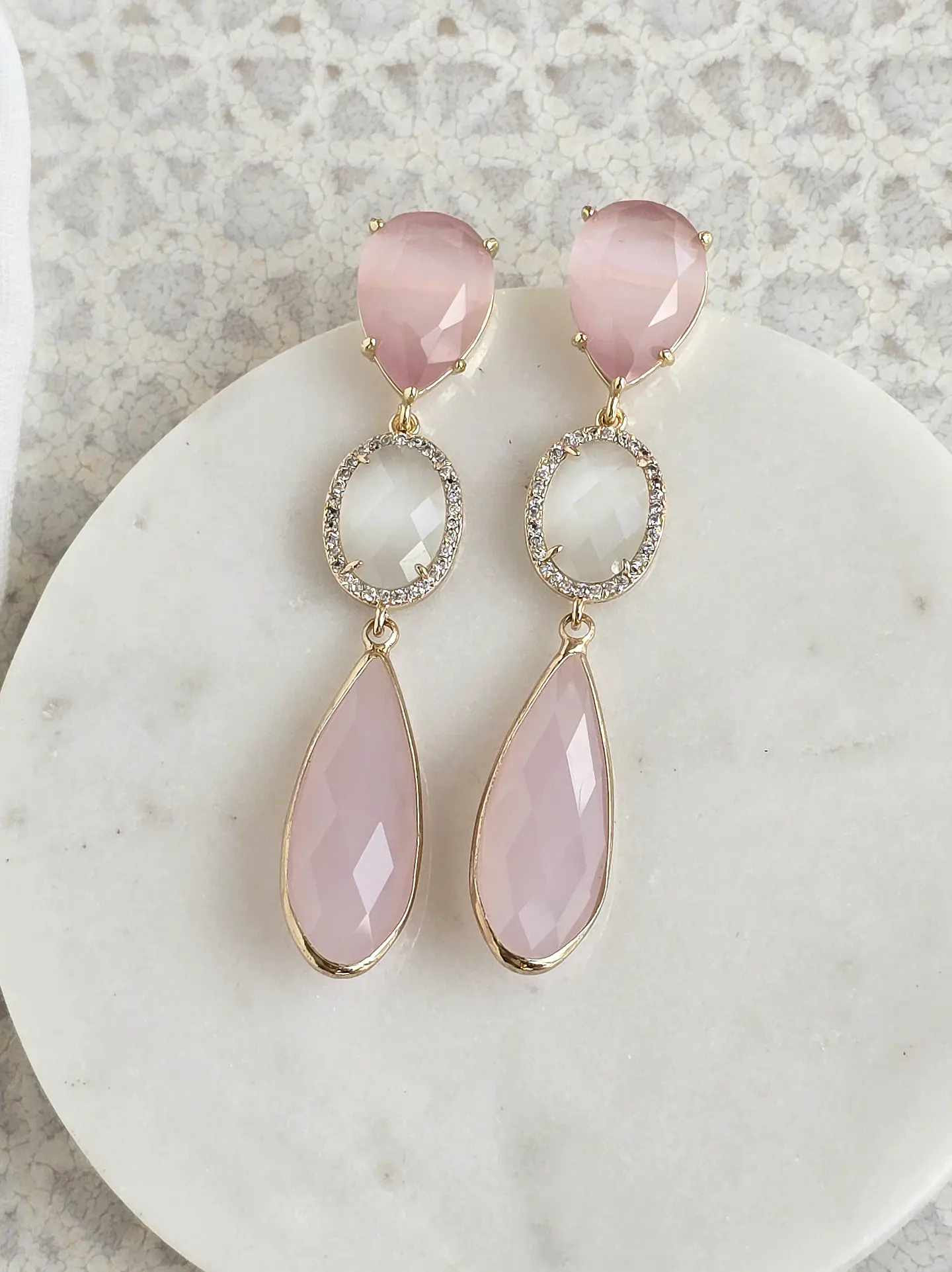 Aros largos rosa y blanco 2