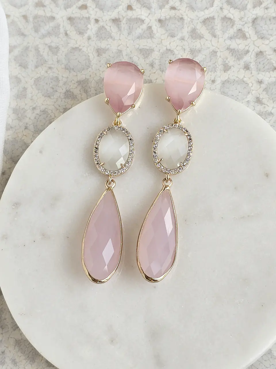 Aros largos rosa y blanco 2