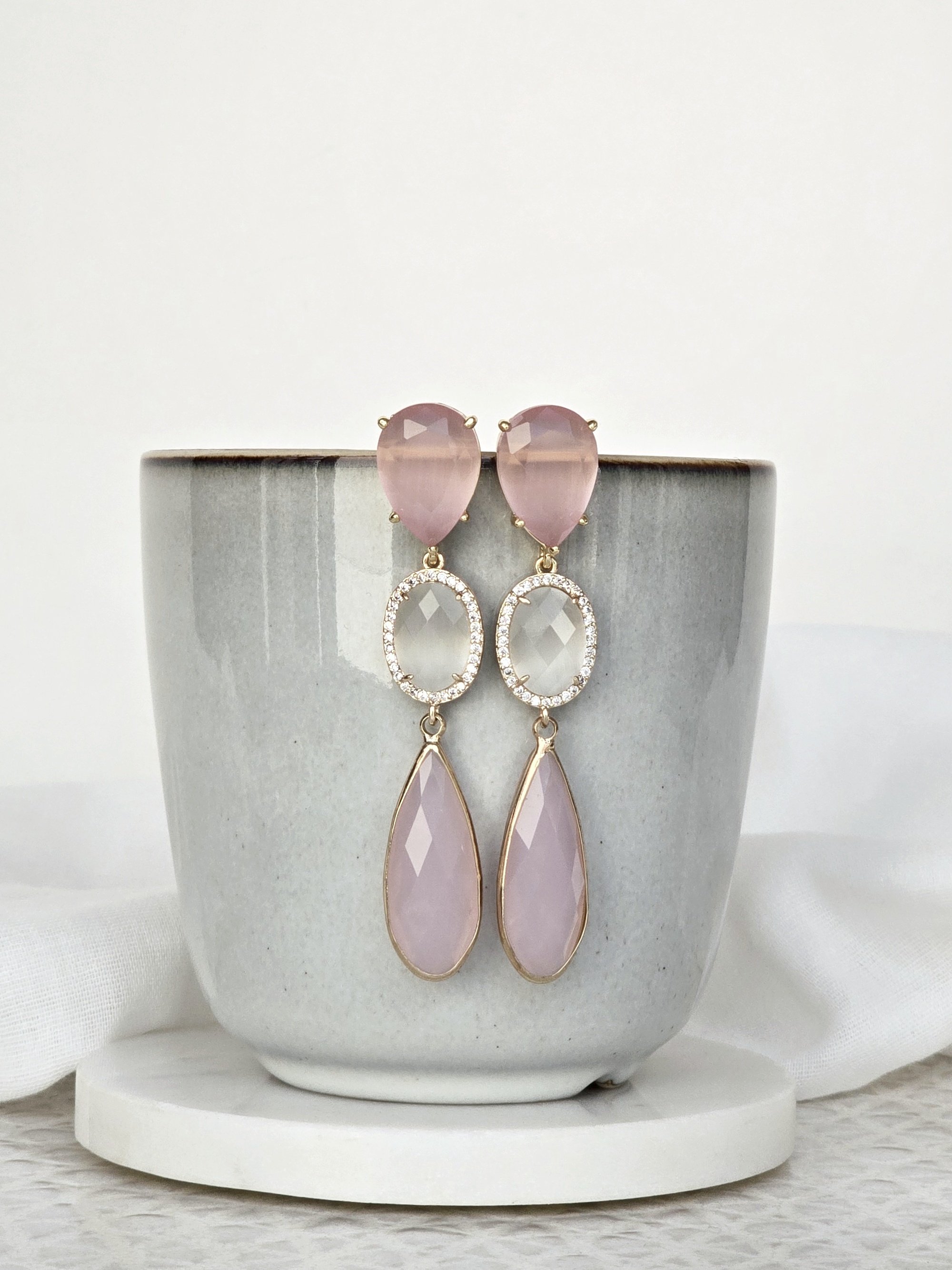 Aros largos rosa y blanco
