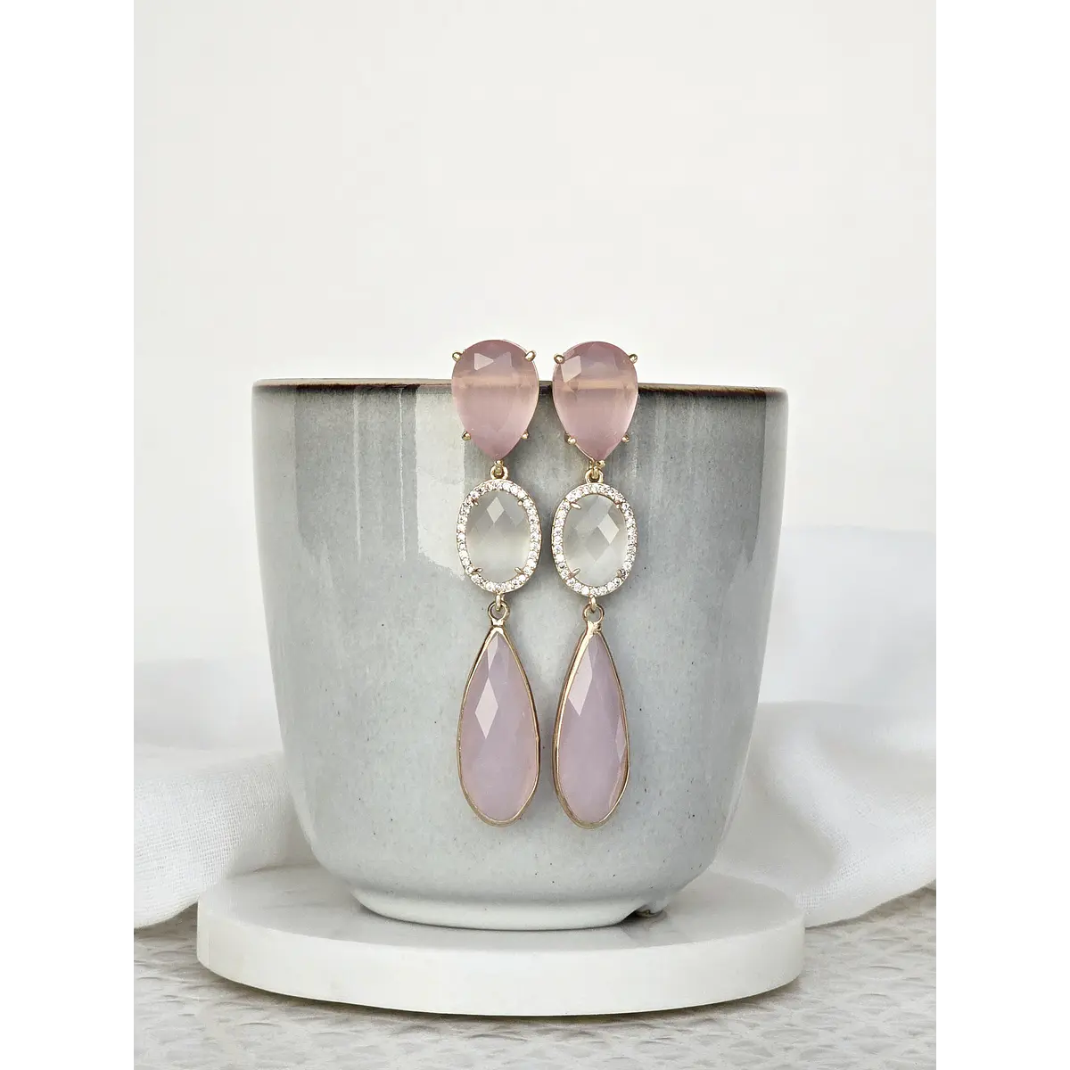 Aros largos rosa y blanco