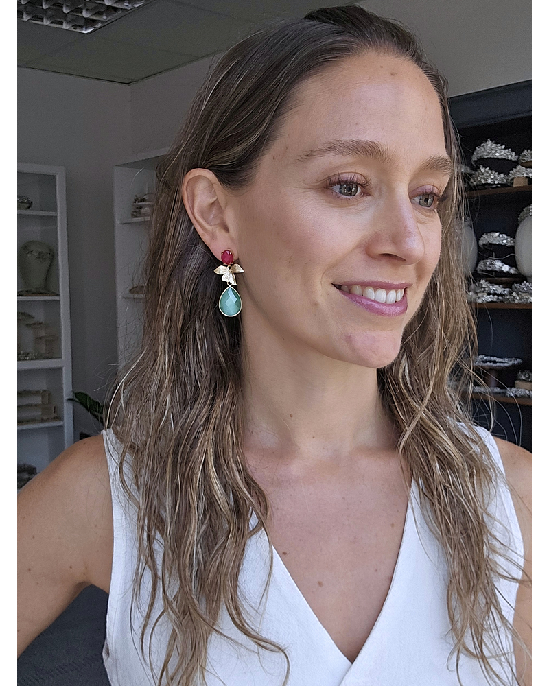 Aros jade frambuesa hoja y cristal menta