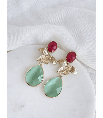 Aros jade frambuesa hoja y cristal menta