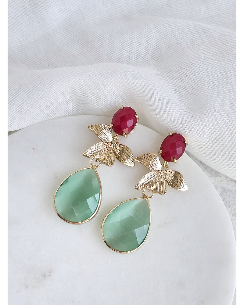 Aros jade frambuesa hoja y cristal menta