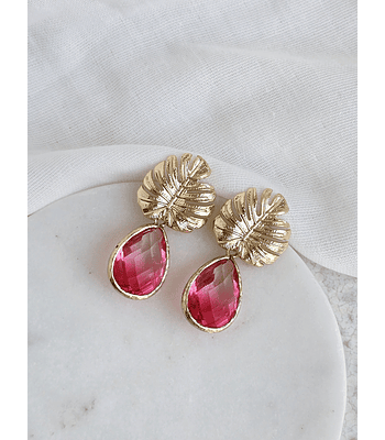 Aros hoja y cristal coral degradé