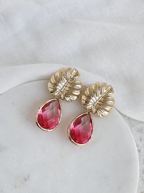 Aros hoja y cristal coral degradé