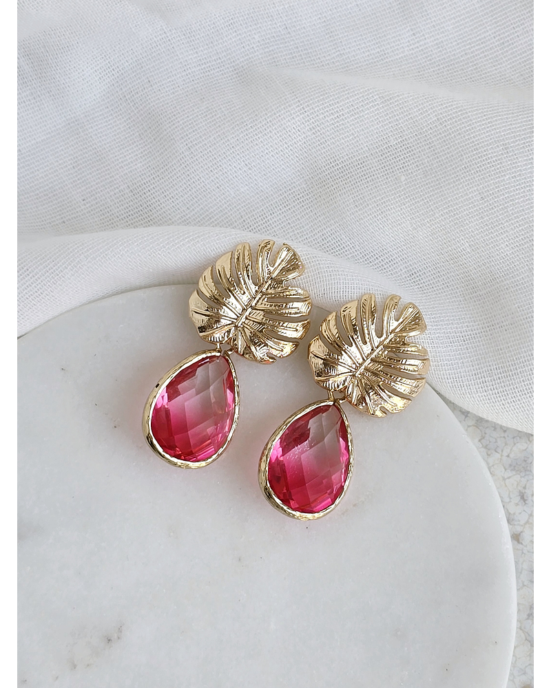 Aros hoja y cristal coral degradé