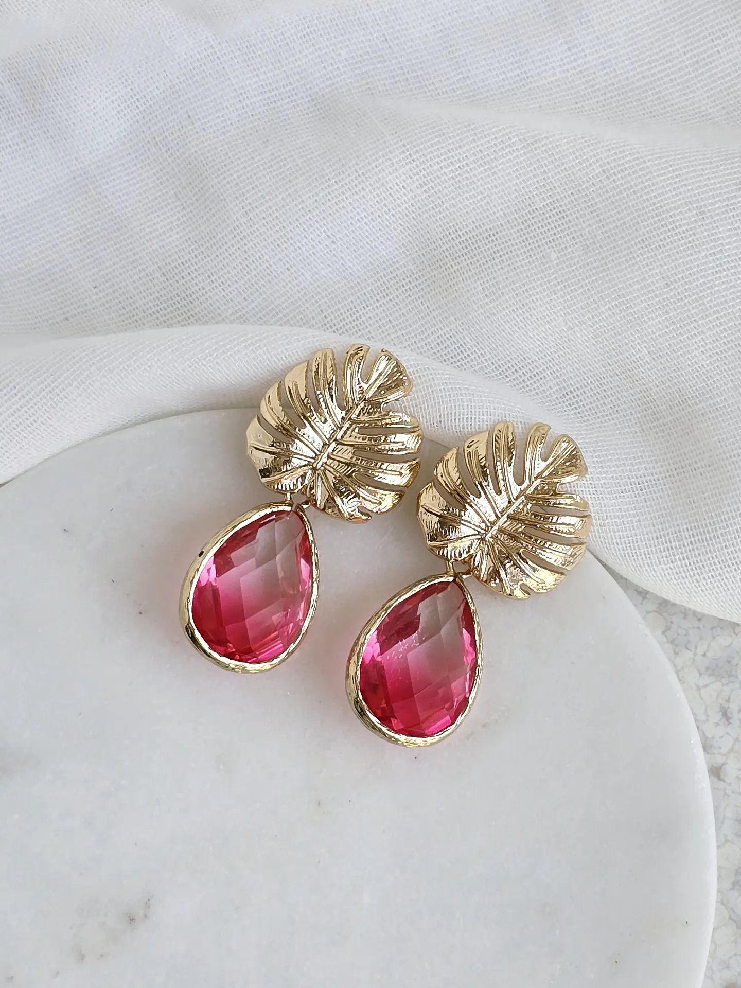 Aros hoja y cristal coral degradé 1
