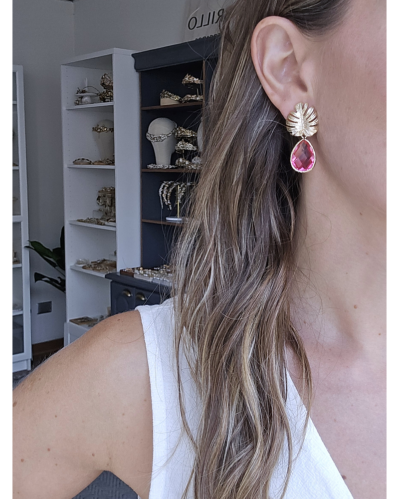 Aros hoja y cristal coral degradé